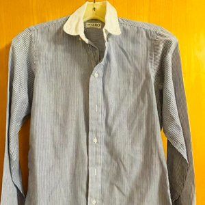 Vintage Ms. Sero Shirtmakers blue pinstriped BUTTON-UP SHIRT blouse womens 8 S